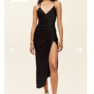 SER.O.YA Black Silk Slip Dress